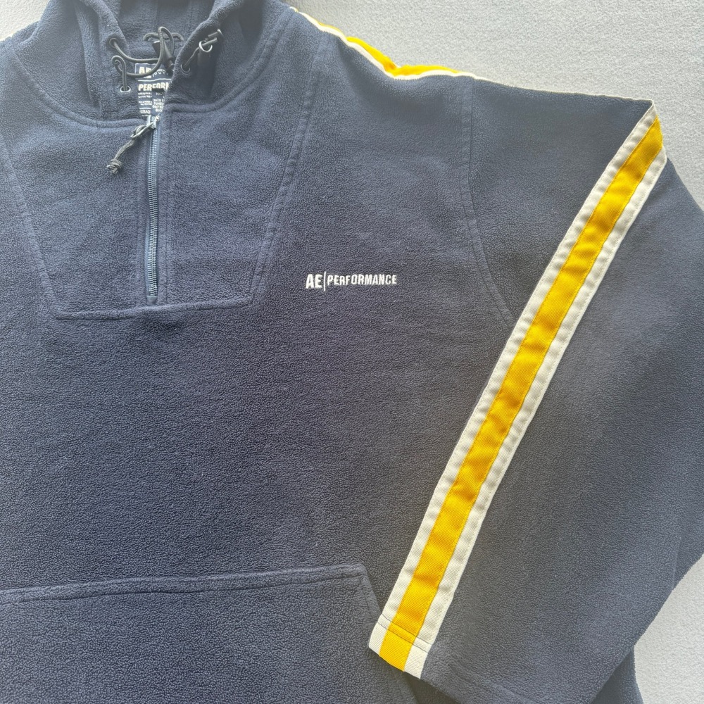 Vtg 90s Y2K American Eagle Mens 2XL Heavyweight Half Zip Fleece Hoodie Striped - Picture 2 of 9